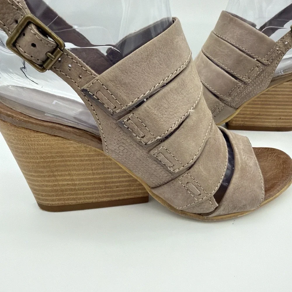 Miz Mooz Leather Slingback Wedge Sandals Open Toe Multi Strap Taupe EU 37